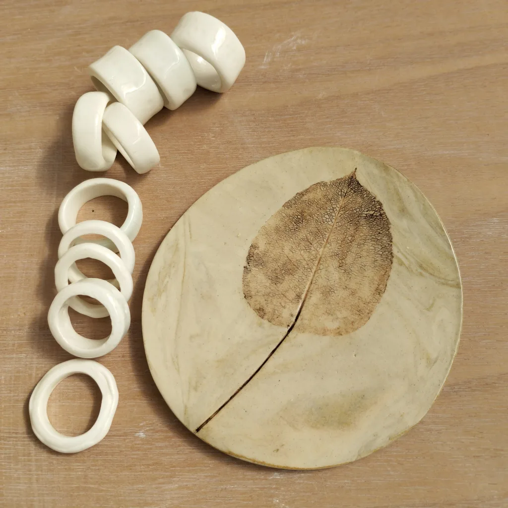 empreinte végétale-bagues en porcelaine
